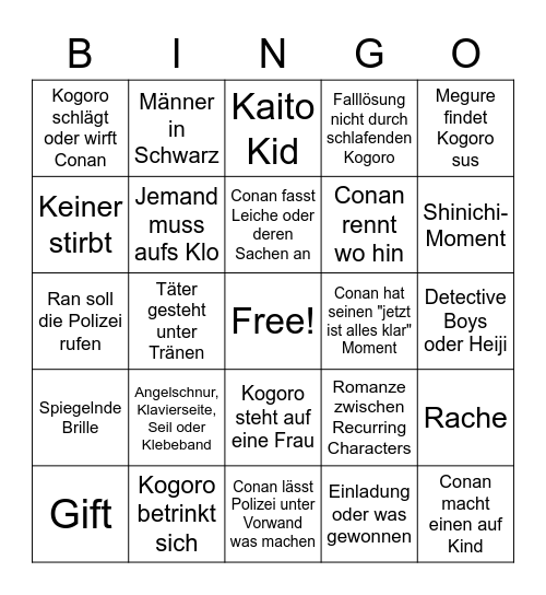 Detektiv Conan Bingo Card