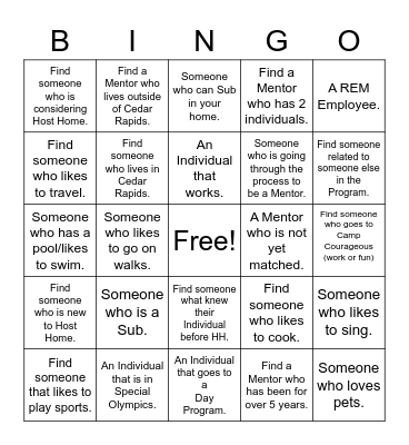HOST HOME BINGO Card