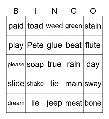 Vowel Team Bingo Card