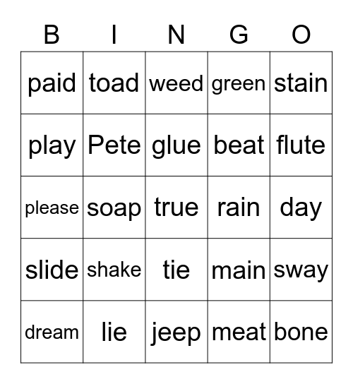 Vowel Team Bingo Card