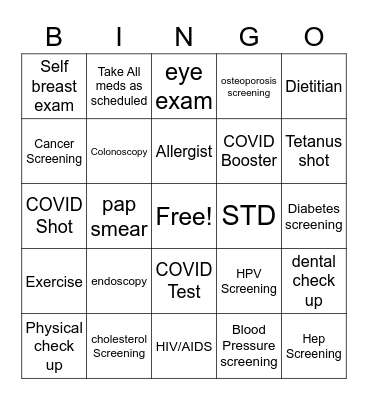 Health Wise Bingo Card