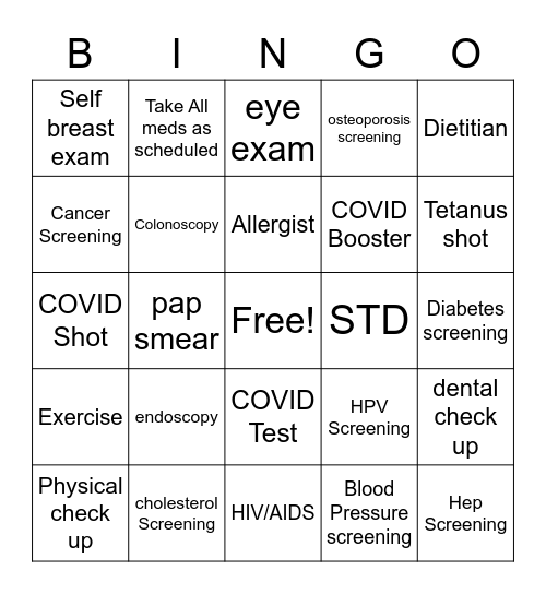 Health Wise Bingo Card