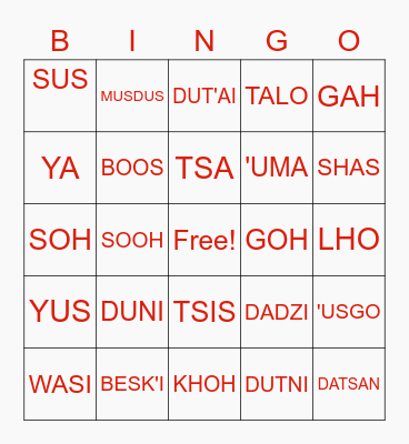 CARRIER ANIMAL BINGO Card