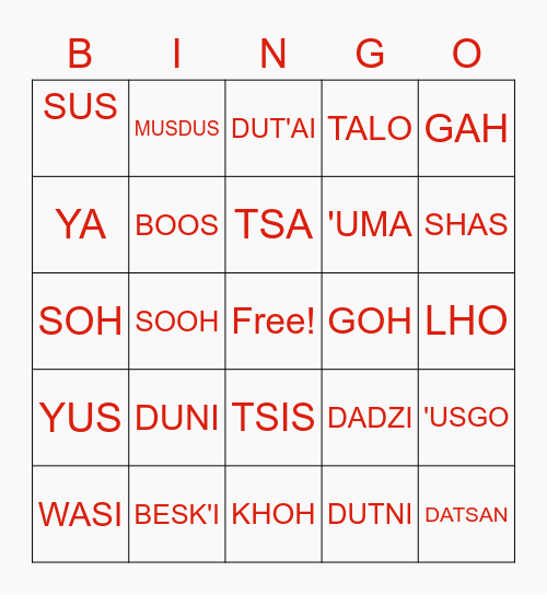 CARRIER ANIMAL BINGO Card