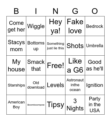 Frat Party Bingo Card