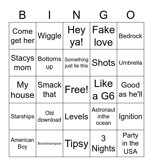 Frat Party Bingo Card