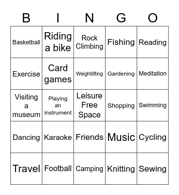 Leisure Education Bingo Card