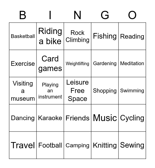 Leisure Education Bingo Card