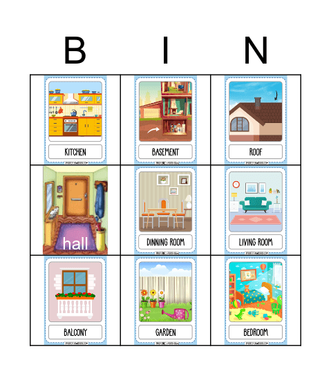 Parts of the house BINGO Card