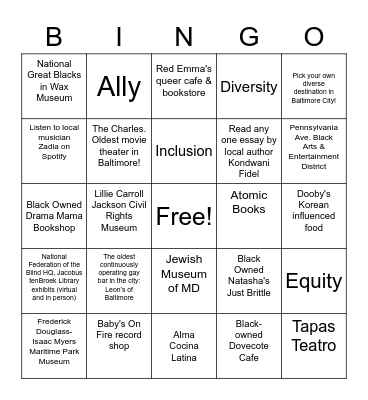 BMore Diverse Bingo Card