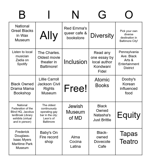 BMore Diverse Bingo Card