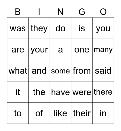 Sight Word BINGO (A-B, +4) Bingo Card