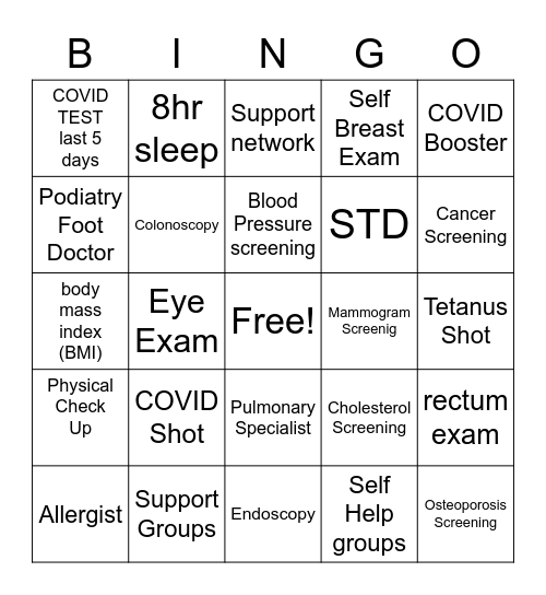 Health Wise Bingo Card