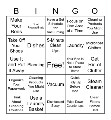 Home Management Bingo Card