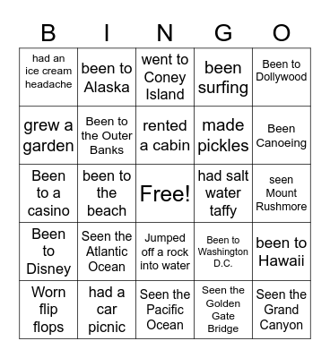 Summer Bingo Card