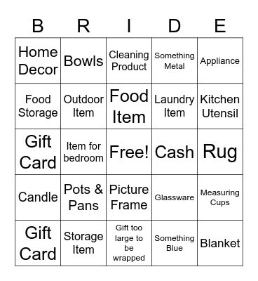 Bridal Bingo! Bingo Card