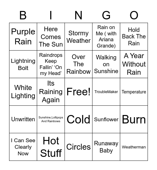 Weather BINGO Card