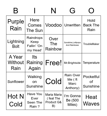 Weather BINGO Card