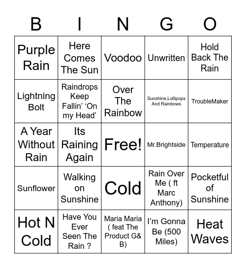 Weather BINGO Card