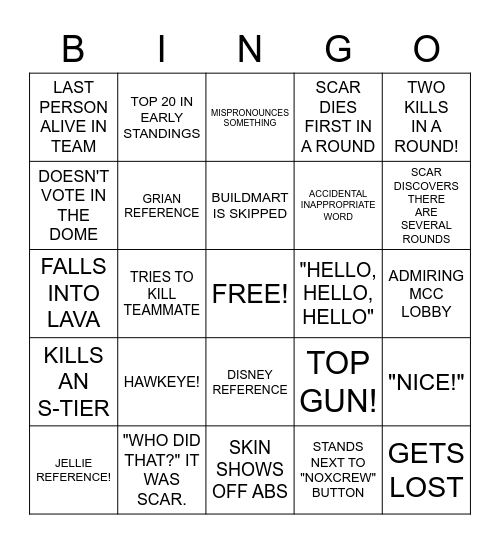 GOODTIMESWITHSCAR IN MCC Bingo Card