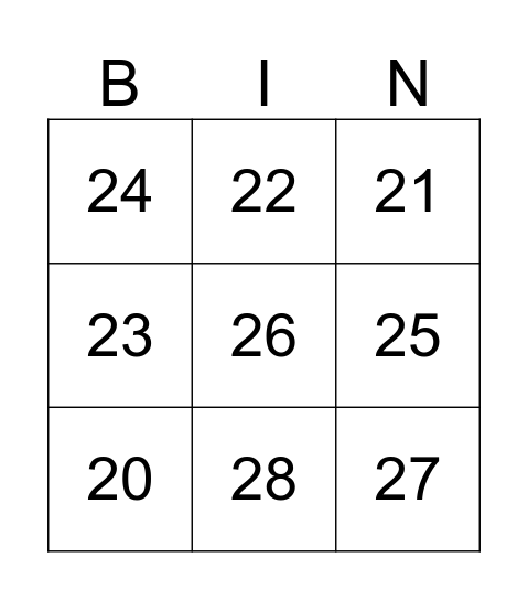 20-30 Bingo Card