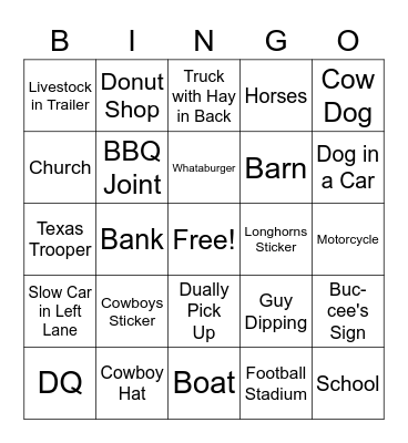 Texas Bingo Card