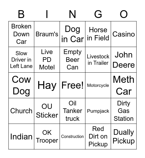 Oklahoma Bingo Card