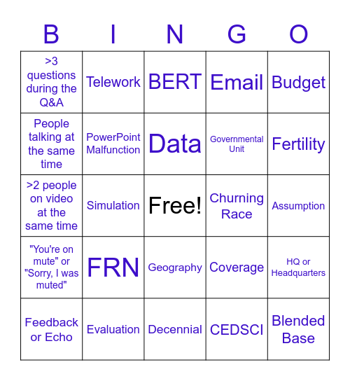 E&P Bingo Card