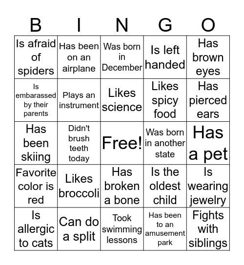 Girl Scout Get to Know You Bingo Card