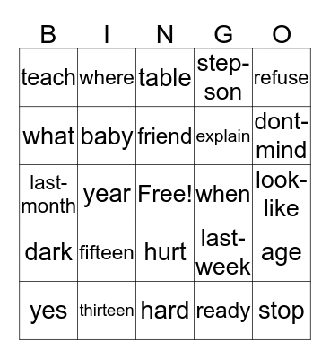 ASL 2 Bingo Card
