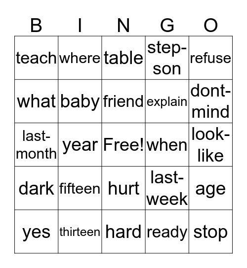 ASL 2 Bingo Card