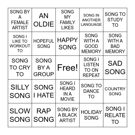 MUSIC THERAPY Bingo Card