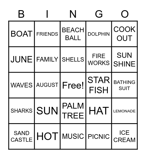 SUMMER BINGO Card