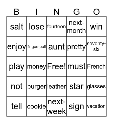 ASL 2 Bingo Card
