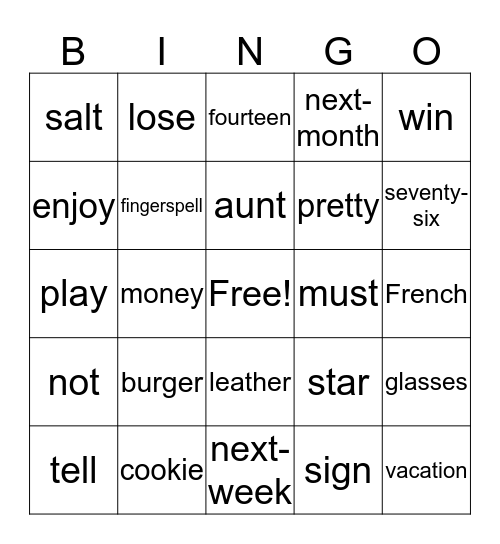 ASL 2 Bingo Card