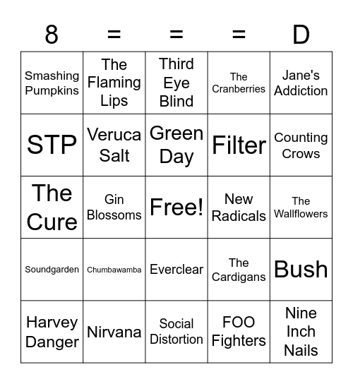 Cover Songs Bingo Card