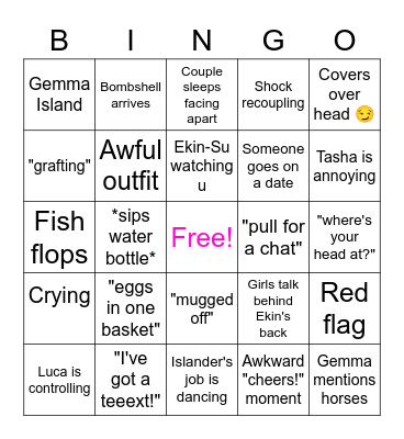 Love Island 2022 Bingo Card