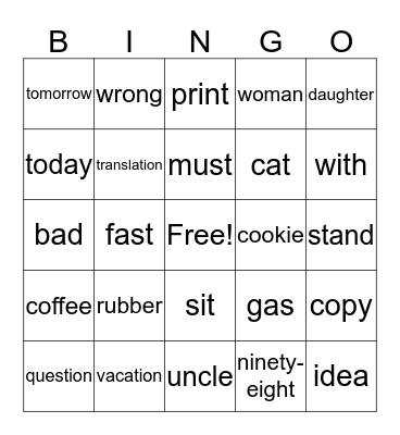 ASL 2 Bingo Card
