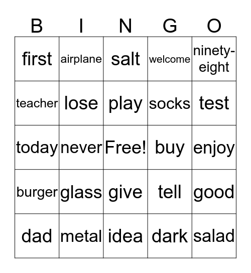 ASL 2 Bingo Card