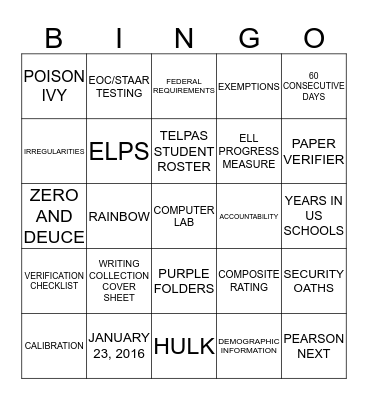 TELPAS Bingo Card