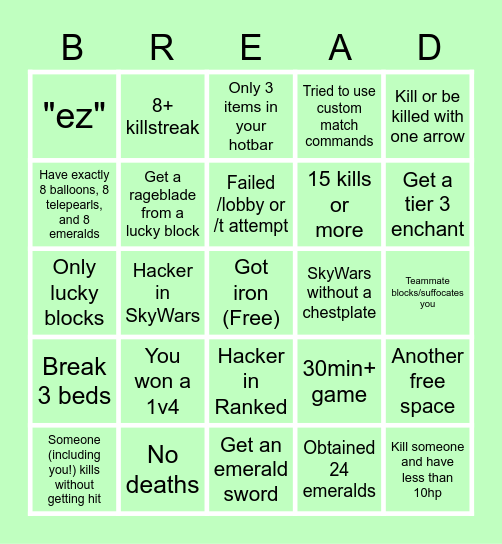 BedWars Bingo Card