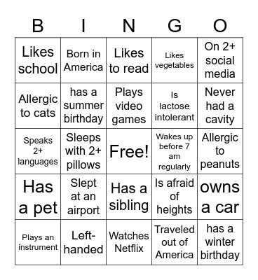 Icebreaker Bingo Card