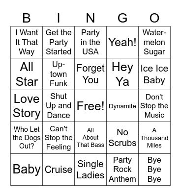 Singo Bingo POP Bingo Card