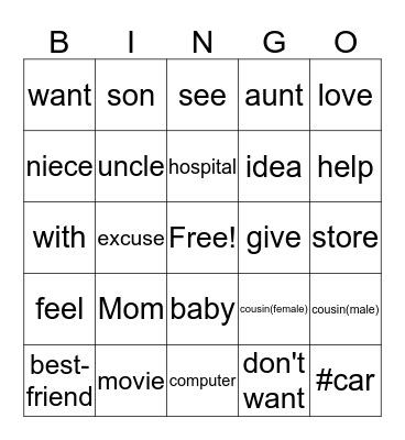 Lesson 4-5 Bingo Card