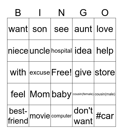 Lesson 4-5 Bingo Card