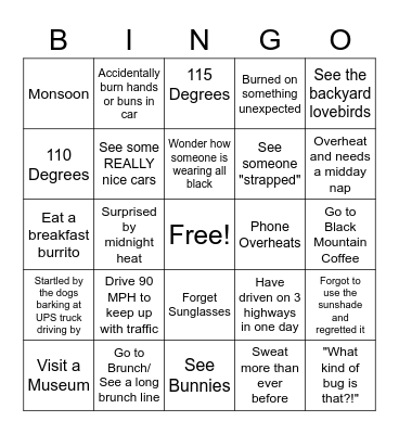 Experience Phoenix Bingo Card