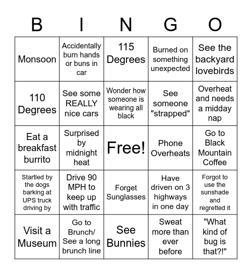 Experience Phoenix Bingo Card