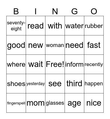 ASL 2 Bingo Card