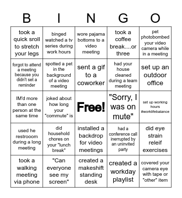 Remote Work Bingo Card