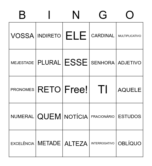 BINGO 6º ANO- REVISÃO 2ª UNIDADE Bingo Card